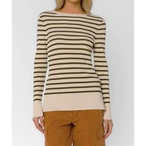 NEW VELVET HEART teresa stripe sweater in fern